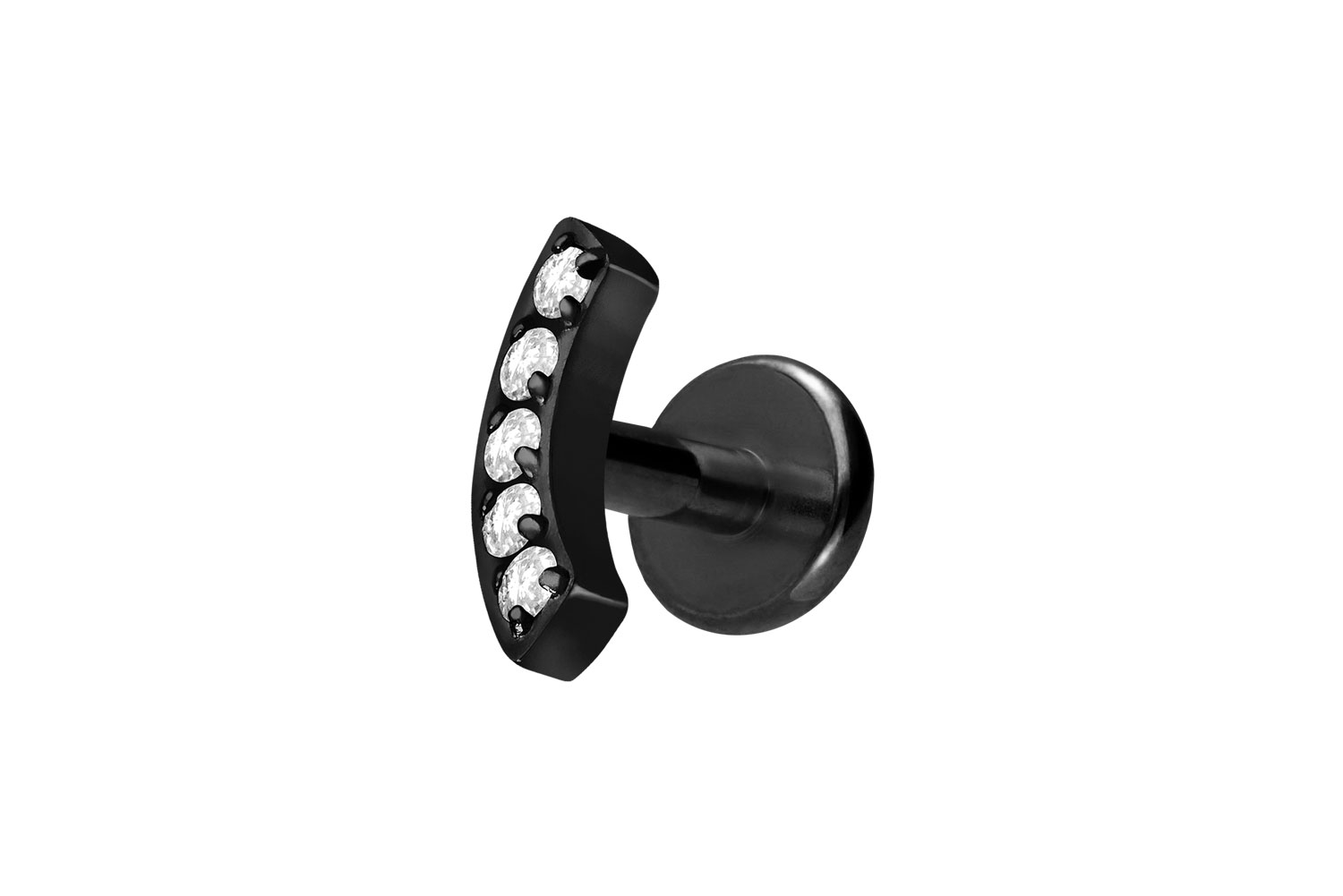Titan Labret Piercing mit Innengewinde BOGEN + 5 KRISTALLE